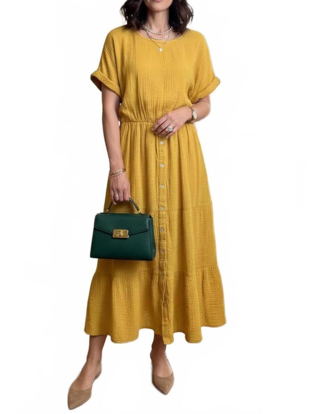 Magaschoni Yellow Gauze Midi Dress Size M